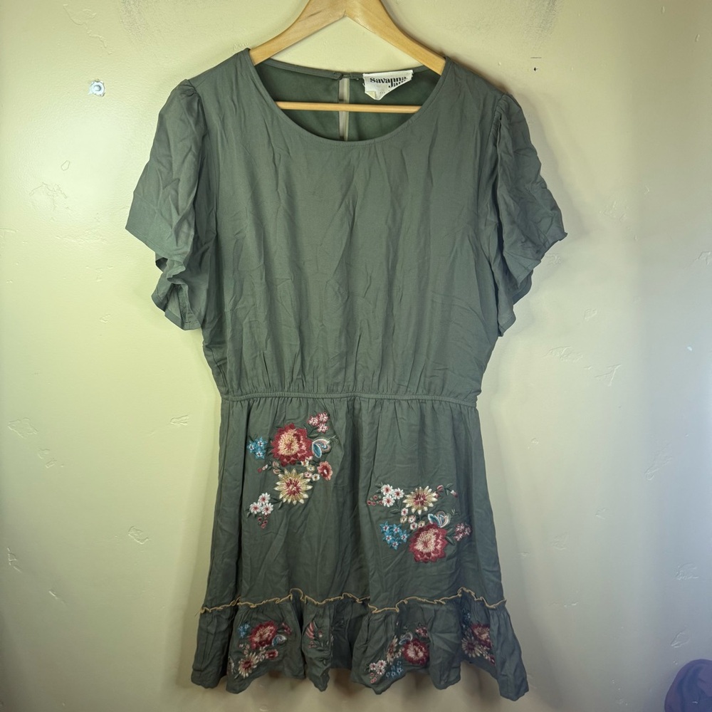 Savanna Jane Size LG Boho Floral Embroidered Ruffle Mini Dress‎ Hippie Boutique